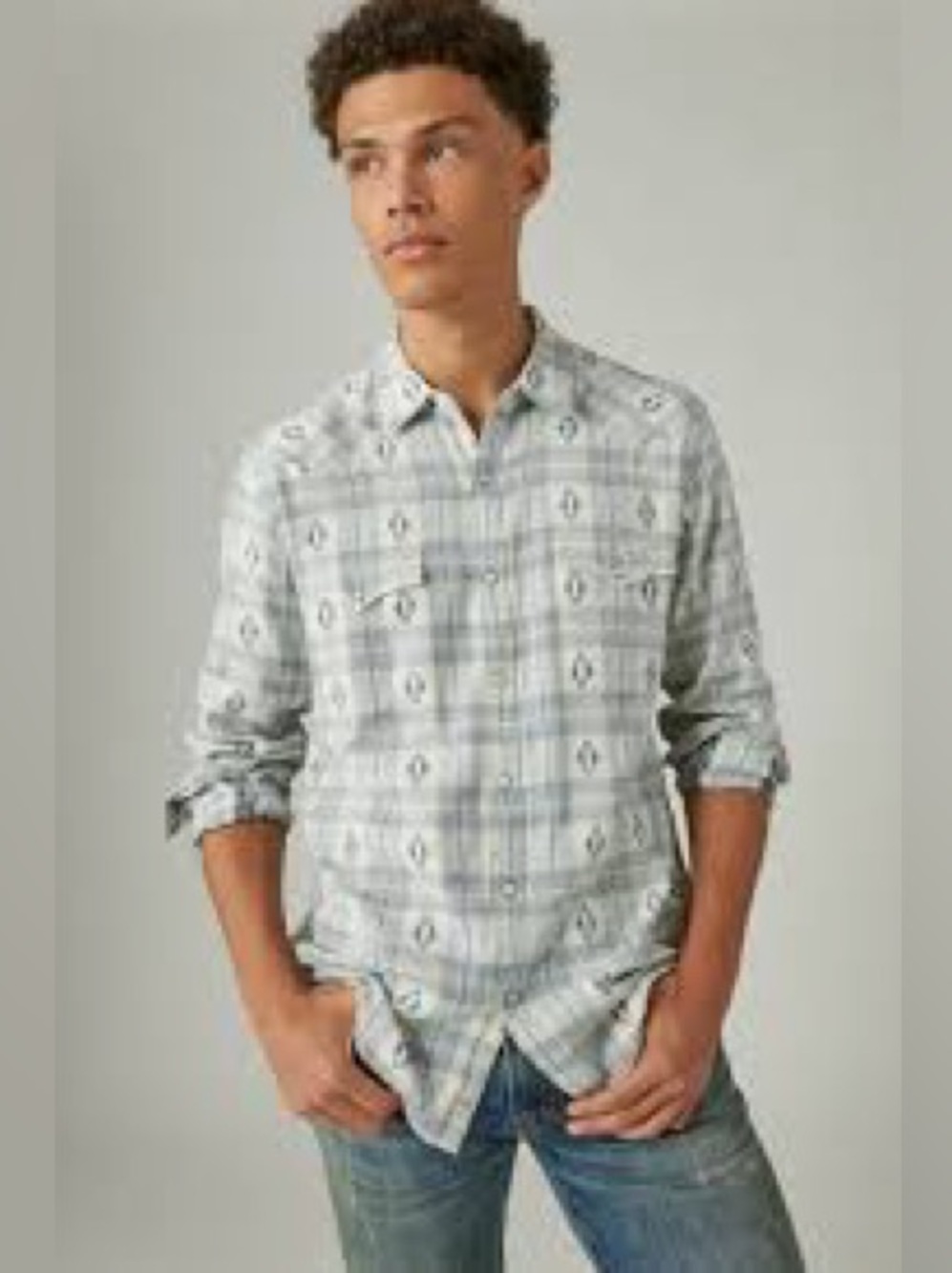 Lucky Brand Plaid Dobby Western Long Sleeve Shirt